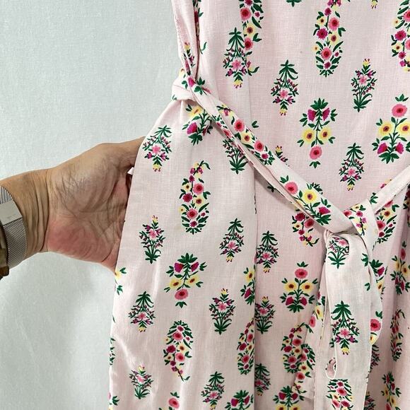Ann Taylor Pink Floral Linen Blend Tie Waist Sheath Dress Size 10 Pockets Lined - Picture 9 of 14